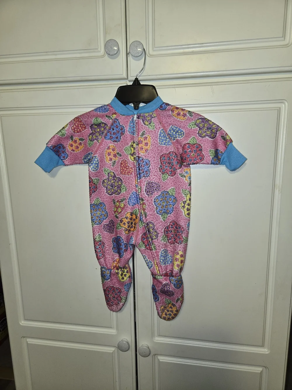 Pink Hearts Baby One-Piece Sleeper with Blue Trim
